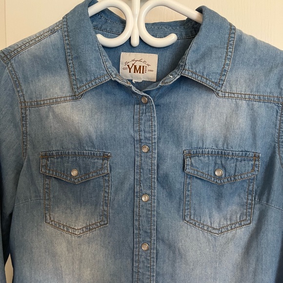 Soft Faded Denim Snap Button Western Shirt - Picture 5 of 9